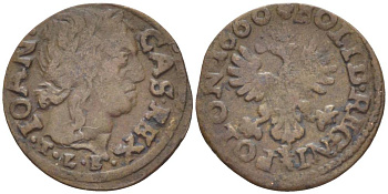 Польша 1 солид (шелаг, шиллинг) 1660 Ян II Казимир Ваза (1649-1668), боратынка, вес 1,05 гр. KM 110 медь 66-233