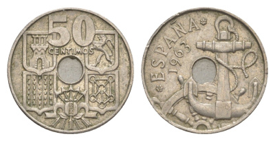 Испания 50 сентимо 1963 (64) Франсиско Франко (1939-1975) KM 777 медно-никель 4649-655