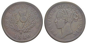 Канада, Новая Шотландия 1 пенни 1840 токен CCT NS-2C медь 1521-914