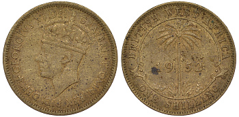 Британская Западная Африка 1 шиллинг 1952 Георг VI KM 28 олово латунь 25-2421