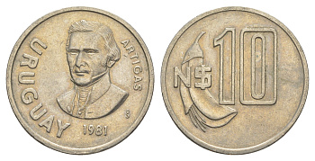 Уругвай 10 песо 1981 Хосе Хервасио Артигас KM 79 медно-никель 4635-333