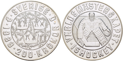ШВЕЦИЯ 200 КРОН 1989 ХОККЕЙ НА ЛЬДУ, ВРАТАРЬ, КАРЛ XVI ГУСТАВ, ПРОБА 925, ВЕС 27 ГР., ТИРАЖ 80000 ЭКЗ., В ОРИГИНАЛЬНОЙ ПЛАСТИКОВОЙ УПАКОВКЕ KM 869 серебро BUNC 1082-5-11