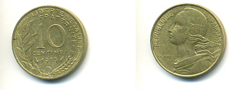 ФРАНЦИЯ 10 САНТИМОВ 1979 ТИП MARIANNE KM 929 медь алюминий никель 176-1046