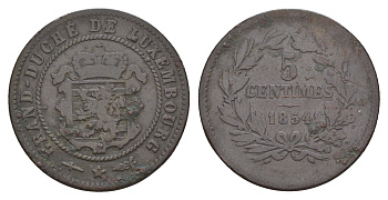 Люксембург 5 сантимов 1854 Barth, Виллем III Нидерландский (1849-1890) KM 22 бронза 4656-111