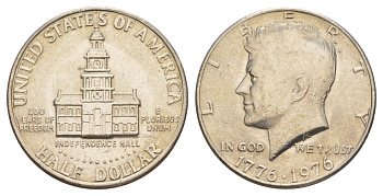 США 1/2 доллара (50 центов) 1976 200 лет независимости, Джон Кеннеди KM 205 медь плакированная медно-никелем aUNC 4545-436
