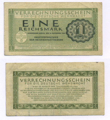 ГЕРМАНИЯ 1 РЕЙХСМАРКА 1944 ДЛЯ ВЕРМАХТА Pick М38 бумага 6300-11-3-1