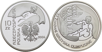 Польша 10 злотых 2006 MW, XX зимние Олимпийские игры в Туриние, сноуборд KM 555 серебро PROOF 1087-7-13