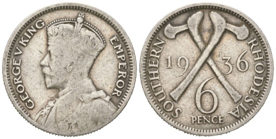 Южная Родезия 6 пенсов 1936 Георг V (1910-1936) KM 2 серебро 4617-132