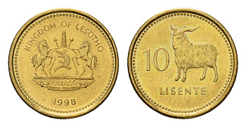 Лесото 10 лисенте 1998 KM 63 сталь плакированная латунью UNC 4679-213