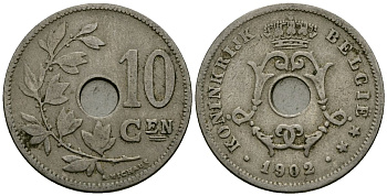 Бельгия 10 сантимов 1902 Belgie KM 49 медно-никель 4172-1052