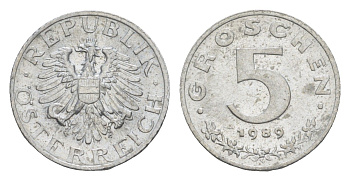 Австрия 5 грошей 1989 KM 2875 цинк UNC 4528-436