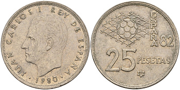 Испания 25 песет 1980 (80) Хуан Карлос I (1975 - 2014) KM 818 медно-никель 4149-1114