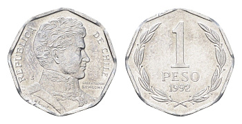 Чили 1 песо 1992 KM 231 алюминий UNC 4664-119