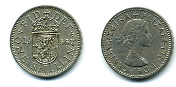 Великобритания 1 шиллинг 1956 Елизавета II (1952-2022), Шотландский герб KM 905, Spink 4148 медно-никель 4110-923