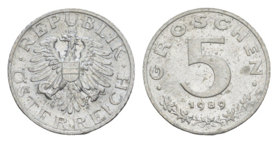Австрия 5 грошей 1989 KM 2875 цинк UNC 4528-436