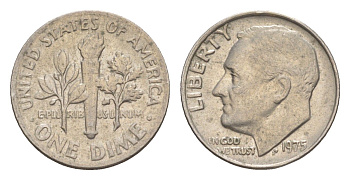 США 1 дайм (10 центов) 1975 президент Рузвельт KM 195a медь плакированная медно-никелем 4649-1262