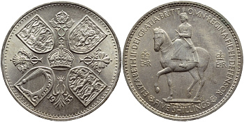 Великобритания 1 крона (5 шиллингов) 1953 коронация королевы Елизаветы, Елизавета II (1952-2022) Елизаветы KM 894, Spink 4136 медно-никель UNC 73-831