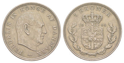 Дания 5 крон 1968 Фредерик IX (1947-1972) KM 853 медно-никель 4653-421