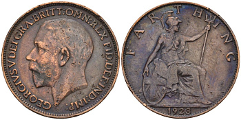 Великобритания 1 фартинг 1923 Георг V (1910-1936) KM 808.2, Spink 4060 бронза 4115-652