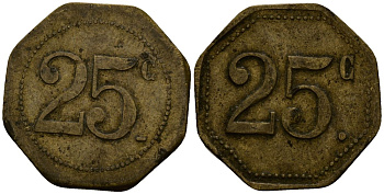 Франция 25 сантимов ND ресторанный жетон латунь 4166-417