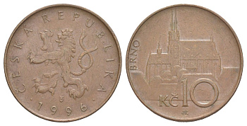 Чехия 10 крон 1996 KM 4 сталь плакированная медью 4629-633