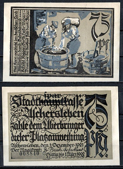 Ашерслебен (Пруссия, Саксония) 75 пфеннигов 1921 Mehl Grabowski 50.6-5/5 бумага UNC (пресс) 7556-46-3-2