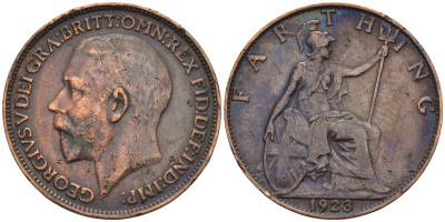 Великобритания 1 фартинг 1923 Георг V (1910-1936) KM 808.2, Spink 4060 бронза 4115-652