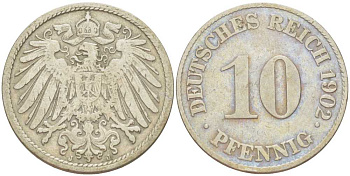 Германия 10 пфеннигов 1902 J KM 12, J. 13, Weege 8 медно-никель 259-831