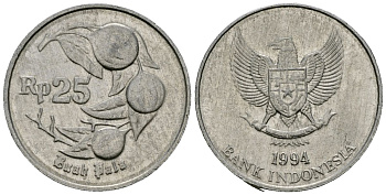 Индонезия 25 рупий 1994 мускатный орех KM 55 алюминий 4136-1051