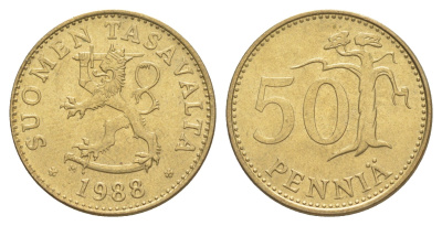 Финляндия 50 пенни 1988 KM 48 алюминиевая бронза UNC 4648-524