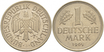 ФРГ 1 МАРКА 1969 J KM 110 J 385 медно-никель 3996-724