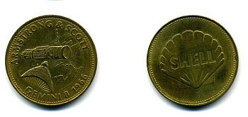 США ЖЕТОН ND SHELL, КОСМОНАВТЫ АРМСТРОНГ И СКОТТ 1966, 26 мм, 5,0 гр латунь 179-913