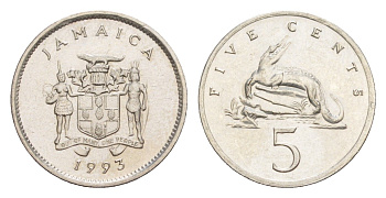 Ямайка 5 центов 1993 KM 46a сталь плакированная никелем UNC 4643-121