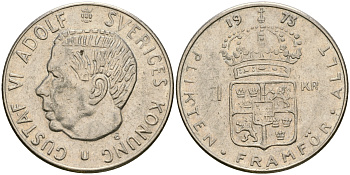 Швеция 1 крона 1973 Густав VI Адольф (1950-1973) KM 826а медь плакированная медно-никелем 25-1124