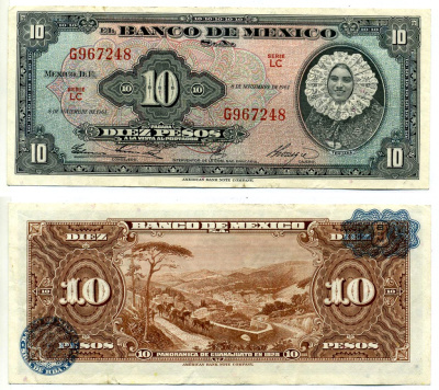 Мексика 10 песо 1961 8 ноября 1961 Pick 58i бумага 2196-19-2-1