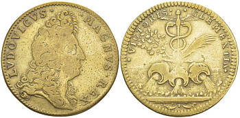 Франция жетон ND Людовик XIV (1643-1715), VICTORIS CLEMENTIA (ПОБЕДА МИЛОСЕРДИЯ), диаметр 25,5 мм.  латунь    210-126