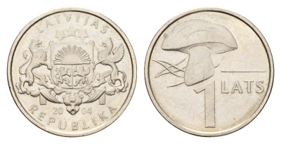 Латвия 1 лат 2004 гриб KM 67 медно-никель UNC 4679-319