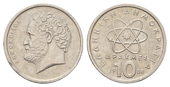 Греция 10 драхм 1988 Демокрит KM 132 медно-никель 4670-333