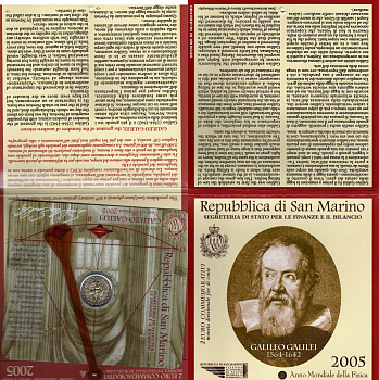 Сан-Марино 2 евро 2005 2005 — Всемирный год физики, в оригинальном буклете KM 469 биметалл UNC 8-2-01-04