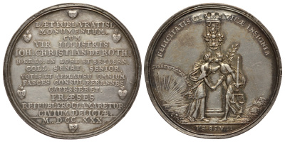 Германия медаль 1730 девиз Отличное время для счастья, диаметр 45 мм, вес 27,2 г серебро 00-812-25