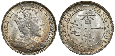 Гонконг 10 центов 1902 Эдуард VII (1901-1910) KM 13 серебро UNC 91-834