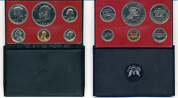 США годовой набор из 6 монет (1, 5, 10, 25 и 50 центов; 1 доллар) 1974 в оригинальной упаковке KM PS137 (164a, A192, 195a, 201, 202b и 203a) PROOF 8-2-02-23
