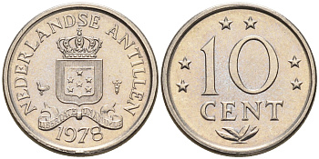 Нидерландские Антилы 10 центов 1978 Юлиана (1948-1980) KM 10 никель 4169-345