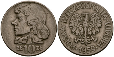 Польша 10 злотых 1959 MW, Тадеуш Костюшко, первый год KM 50 медно-никель 4168-732