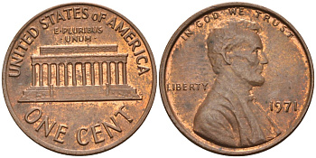 США 1 цент 1971 Линкольн KM 201 медь цинк 4115-869