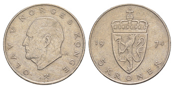 Норвегия 5 крон 1974 Улаф V (1957-1991) KM 420 медно-никель 4162-432