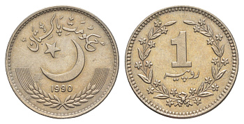 Пакистан 1 рупия 1990 KM 57.2 медно-никель UNC 4514-925