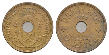Дания 5 эре 1939 N, Кристиан X (1912-1947) KM 828 бронза 4657-252