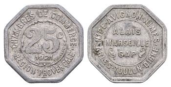 Франция, Прованс-Альпы-Лазурный Берег 25 сантимов 1921 El Mon 10.8 алюминий 1520-742