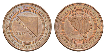 Босния и Герцеговина 20 фенингов 2013 KM 116 сталь плакированная медью 4649-269